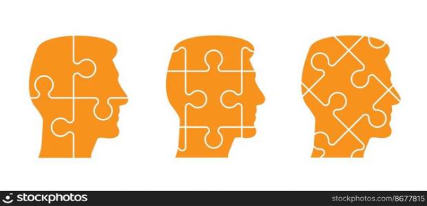 For orange the world. jigsaw puzzle pieces, head or face human profile concept. Line pattern. Puzzle pieces icon or pictogram. Cartoon outline. Dubbele platte puzzels.