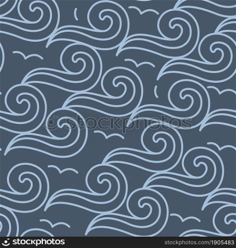 For textile, wallpaper, wrapping, web backgrounds and other pattern fills. Vector seamless pattern with abstract waves of clouds Cloudy sky