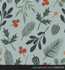 For textile, wallpaper, wrapping, web backgrounds and other pattern fills. Vector seamless pattern with leaves, twigs and berries of the autumn forest