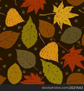 For textile, wallpaper, wrapping, web backgrounds and other pattern fills. Vector seamless pattern with bright autumn leaves