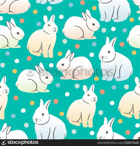 For textile, wallpaper, wrapping, web backgrounds and other pattern fills. Vector seamless pattern with Easter bunnies on a bright background