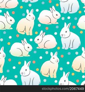 For textile, wallpaper, wrapping, web backgrounds and other pattern fills. Vector seamless pattern with Easter bunnies on a bright background
