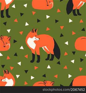 For textile, wallpaper, wrapping, web backgrounds and other pattern fills. Vector seamless pattern with foxes in paper applique style