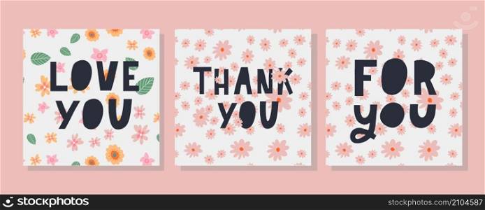 For you text lettering Valentine&rsquo;s day banner with flowers vector. For you Love you text lettering Valentine&rsquo;s day banner with flowers