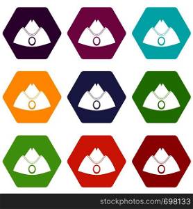 Forage cap icon set many color hexahedron isolated on white vector illustration. Forage cap icon set color hexahedron