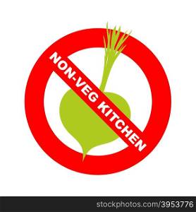 Forbidding character. No, Ban or Stop signs. Kitchen excludes vegetables. Dishes without vegetables. Vector illustration. Strikethrough vegetable