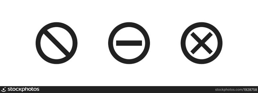 Forbiden sign set. Stop symbol. Dont circle icon. Wawning isolated, dont concept in vector flat style.