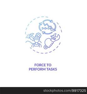 Force to perform tasks concept icon. Ergonomic stressor idea thin line illustration. Overloading muscles and tendons. High force loads on human body. Vector isolated outline RGB color drawing. Force to perform tasks concept icon