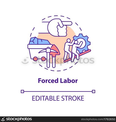 Forced labor concept icon. People work against their will abstract idea thin line illustration. Children involuntarily exploitation. Vector isolated outline color drawing. Editable stroke. Forced labor concept icon