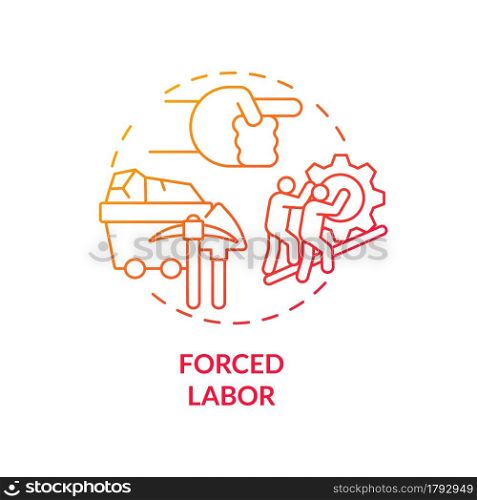 Forced labor red concept icon. Slavery abstract idea thin line illustration. Involuntarily work. Children exploitation. Human coercion and abuse. Vector isolated outline color drawing. Forced labor red concept icon