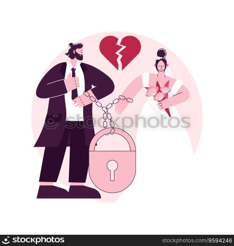 Forced marriage abstract concept vector illustration. Involuntary child marriage, without consent, against will, domestic violence, put handcuffs, pressure to marry, sexual abuse abstract metaphor.. Forced marriage abstract concept vector illustration.