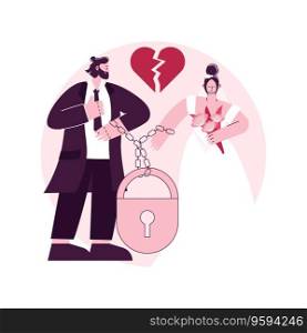 Forced marriage abstract concept vector illustration. Involuntary child marriage, without consent, against will, domestic violence, put handcuffs, pressure to marry, sexual abuse abstract metaphor.. Forced marriage abstract concept vector illustration.