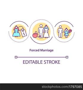 Forced marriage concept icon. Marriage against will or without consent abstract idea thin line illustration. Child marriage related to religion. Vector isolated outline color drawing. Editable stroke. Forced marriage concept icon
