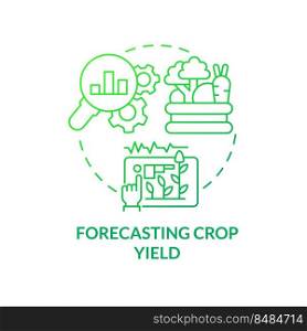 Forecasting crop yield green gradient concept icon. Planting data analysis. Increased crop yield abstract idea thin line illustration. Isolated outline drawing. Myriad Pro-Bold font used . Forecasting crop yield green gradient concept icon