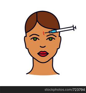 Forehead neurotoxin injection color icon. Frown lines anti wrinkle injection. Cosmetic procedure. Wrinkles reducing. Facial rejuvenation. Isolated vector illustration. Forehead neurotoxin injection color icon
