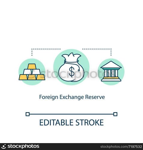 Foreign exchange reserve concept icon. National treasury, forex capital idea thin line illustration. Government cash and gold savings. Vector isolated outline RGB color drawing. Editable stroke