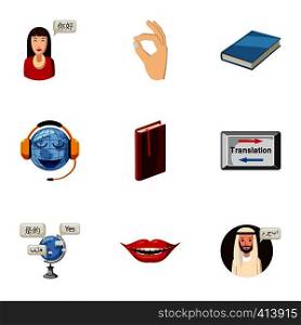 Foreign language icons set. Cartoon illustration of 9 foreign language vector icons for web. Foreign language icons set, cartoon style