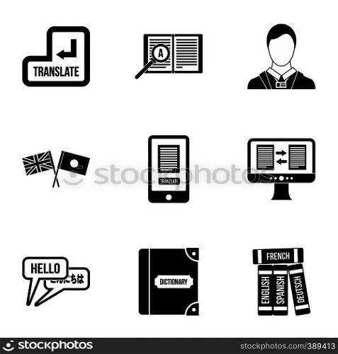 Foreign language icons set. Simple illustration of 9 foreign language vector icons for web. Foreign language icons set, simple style