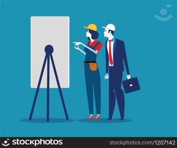 Foreman and worker. Concept business vector illustration. Flat character style.