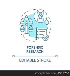 Forensic research blue concept icon. Investigation. Genealogical research motivation abstract idea thin line illustration. Isolated outline drawing. Editable stroke. Arial, Myriad Pro-Bold fonts used. Forensic research blue concept icon