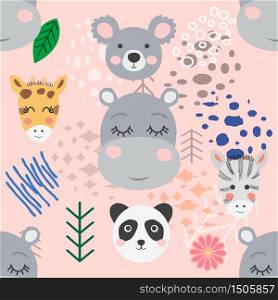 forest animal seamless pattern.hand drawn illustration. design, fashion print.. forest animal seamless pattern. hand drawn illustration