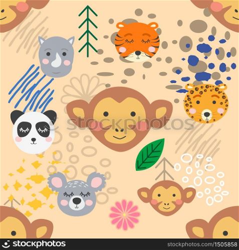 forest animal seamless pattern.hand drawn illustration. design, fashion print.. forest animal seamless pattern. hand drawn illustration
