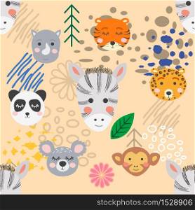forest animal seamless pattern.hand drawn illustration. design, fashion print. forest animal seamless pattern. hand drawn illustration