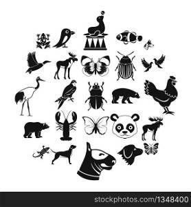 Forest animals icons set. Simple set of 25 forest animals icons for web isolated on white background. Forest animals icons set, simple style