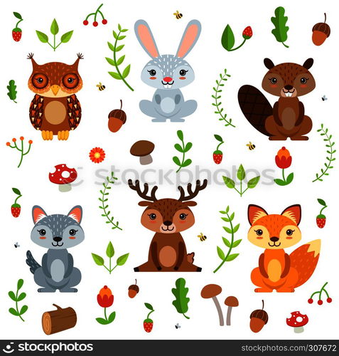 Forest animals in cartoon style. Vector characters set isolate on white ...