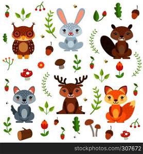 Forest animals in cartoon style. Vector characters set isolate on white. Character forest animal, illustration of cartoon animals. Forest animals in cartoon style. Vector characters set isolate on white