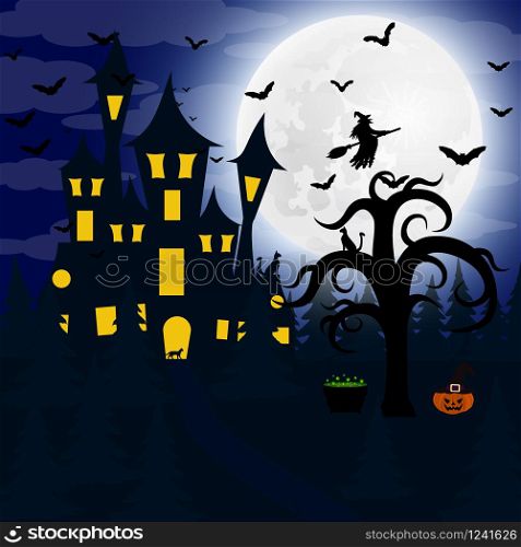 Forest at night on Halloween illustration holiday. Forest at night on Halloween