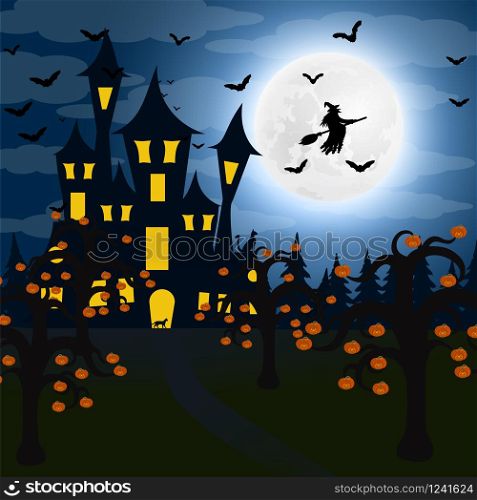 Forest at night on Halloween vector illustration. Forest at night on Halloween