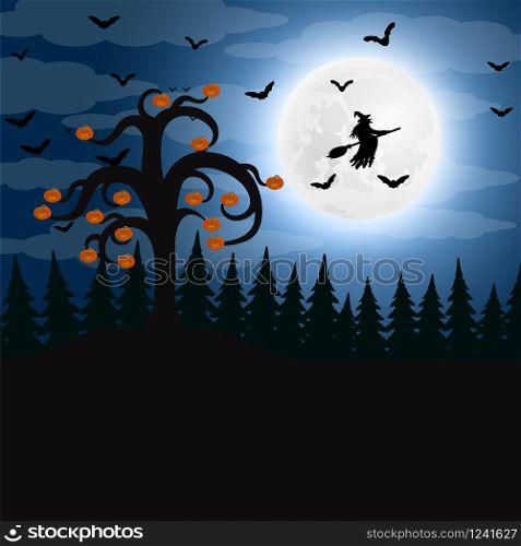 Forest at night on Halloween vector illustration. Forest at night on Halloween