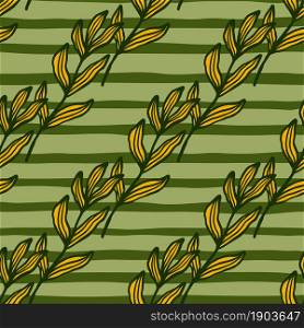 Forest branch with leaves seamless pattern. Vintage foliage backdrop. Retro nature wallpaper. For fabric design, textile print, wrapping, cover. Vector illustration.. Forest branch with leaves seamless pattern. Vintage foliage backdrop.