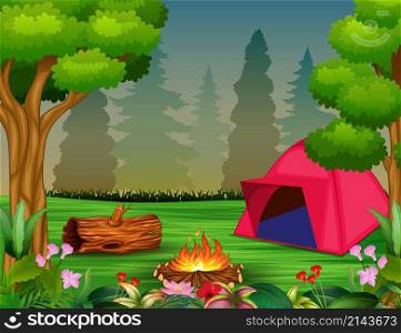 Forest camping concept with pink tent
