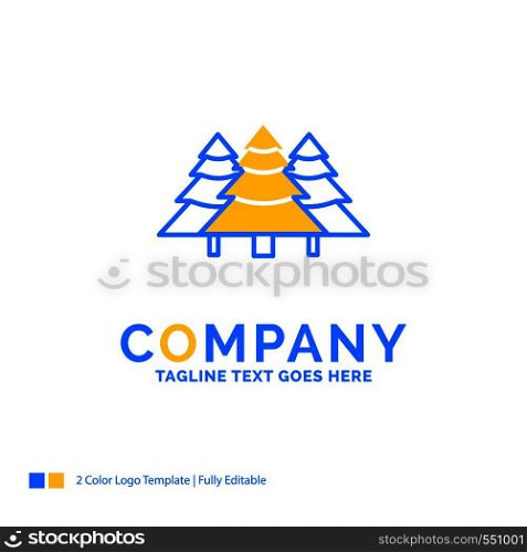 forest, camping, jungle, tree, pines Blue Yellow Business Logo template. Creative Design Template Place for Tagline.