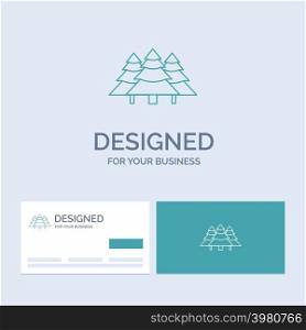forest, camping, jungle, tree, pines Business Logo Line Icon Symbol for your business. Turquoise Business Cards with Brand logo template