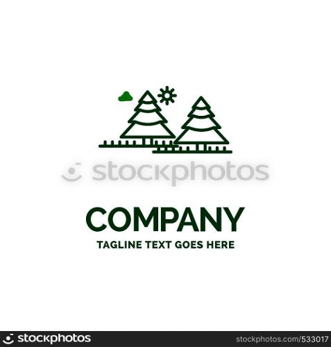 forest, camping, jungle, tree, pines Flat Business Logo template. Creative Green Brand Name Design.