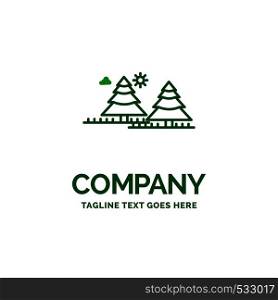 forest, camping, jungle, tree, pines Flat Business Logo template. Creative Green Brand Name Design.