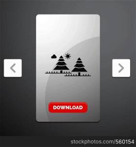 forest, camping, jungle, tree, pines Glyph Icon in Carousal Pagination Slider Design & Red Download Button. Vector EPS10 Abstract Template background