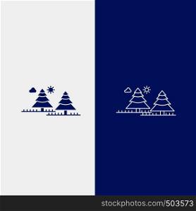 forest, camping, jungle, tree, pines Line and Glyph web Button in Blue color Vertical Banner for UI and UX, website or mobile application. Vector EPS10 Abstract Template background