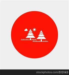 forest, camping, jungle, tree, pines White Glyph Icon in Circle. Vector Button illustration. Vector EPS10 Abstract Template background