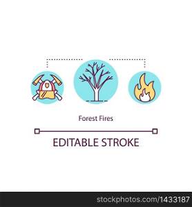 Forest fire concept icon. Burned tree. Natural disaster. Environmental destruction. Firefighter idea thin line illustration. Vector isolated outline RGB color drawing. Editable stroke. Forest fire concept icon