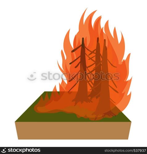 Forest fire icon in cartoon style on a white background. Forest fire icon, cartoon style
