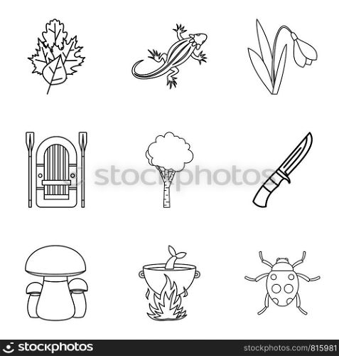 Forest gift icons set. Outline set of 9 Forest gift vector icons for web isolated on white background. Forest gift icons set, outline style