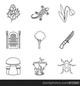 Forest gift icons set. Outline set of 9 Forest gift vector icons for web isolated on white background. Forest gift icons set, outline style