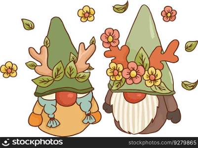 Forest gnome tree elves cute cartoon d Royalty Free Vector