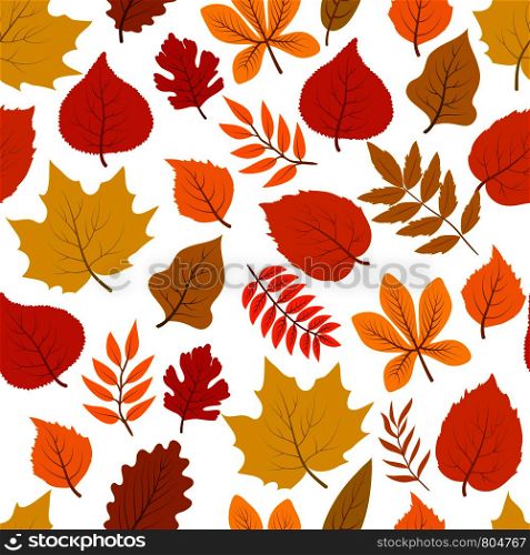 Forest golden autumn leaves seamless vector autumnal pattern. Background natural golden foliage, nature leaf illustration. Forest golden autumn leaves seamless vector autumnal pattern
