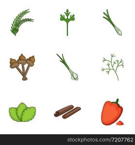 Forest green icons set. Cartoon set of 9 forest green vector icons for web isolated on white background. Forest green icons set, cartoon style