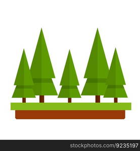 Forest. Green tree. Wood and nature. Grass and earth. Cartoon flat illustration. Summer season. Forest. Green tree.